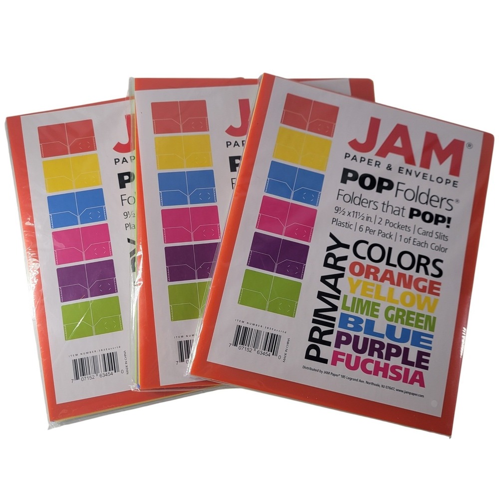 3PK x 6PCS JAM Paper Primary Colors POP Plastic Folders 9.5x11.5 Plastic‎
